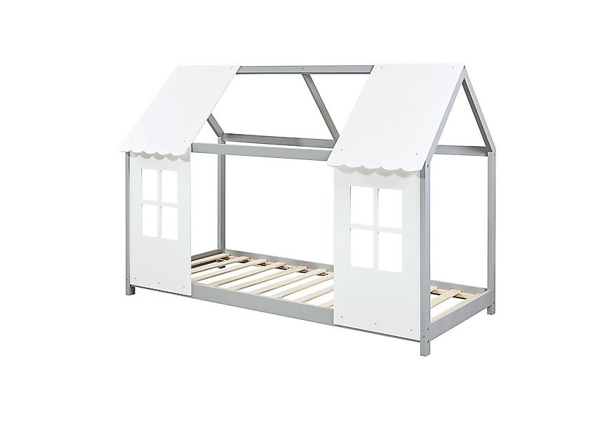 en.casa Kinderbett, »Tostedt« Halboffenes Design 90x200cm Grau/Weiß günstig online kaufen
