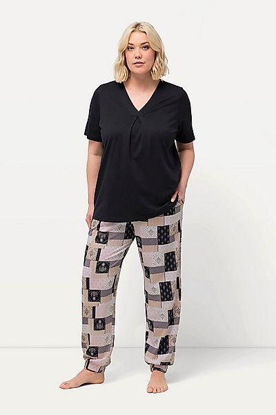 Ulla Popken Pyjama Schlafanzug V-Ausschnitt Halbarm Modalmix günstig online kaufen