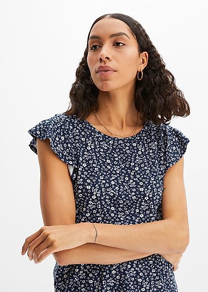 bonprix T-Shirt Shirt mit Volantärmel und floralem Allover-Print günstig online kaufen