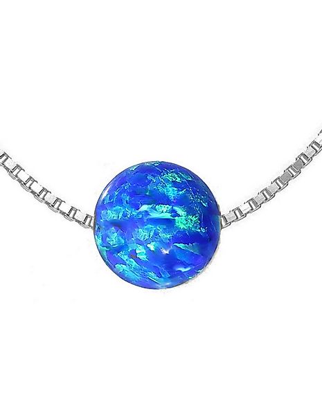 Edellis Kette mit Anhänger Halskette Mit Blauem Opal 8 mm, 925 Sterling Sil günstig online kaufen
