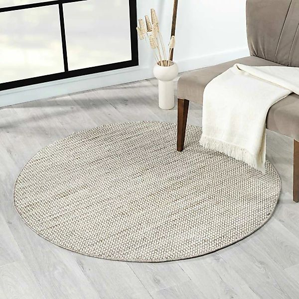 Teppich in Sisaloptik in Weiß und Beige meliert 120 cm Durchmesser günstig online kaufen