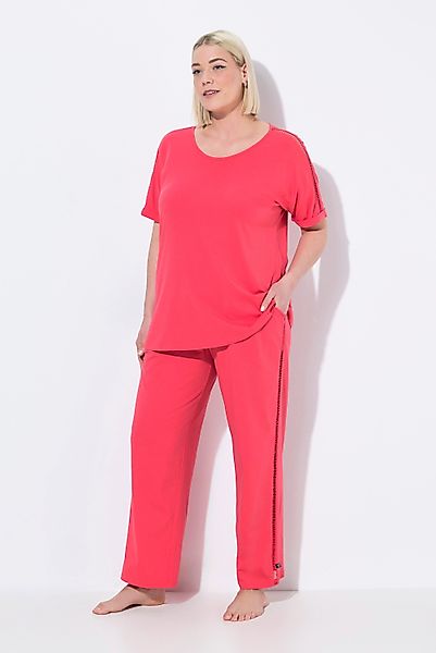 Ulla Popken Pyjama Pyjama Spitzenband Rundhals günstig online kaufen