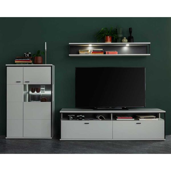 Wohnwand weiß modern 136 cm hoch melaminbeschichtet (dreiteilig) günstig online kaufen