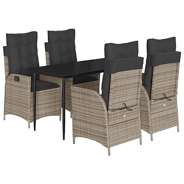vidaXL 5-Tlg Garten-Essgruppe mit Kissen Grau Poly Rattan 3213217 günstig online kaufen