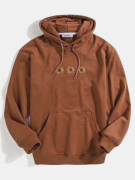 Herren Blumen bestickte einfarbige Pullover Hoodies mit Känguru-Tasche günstig online kaufen