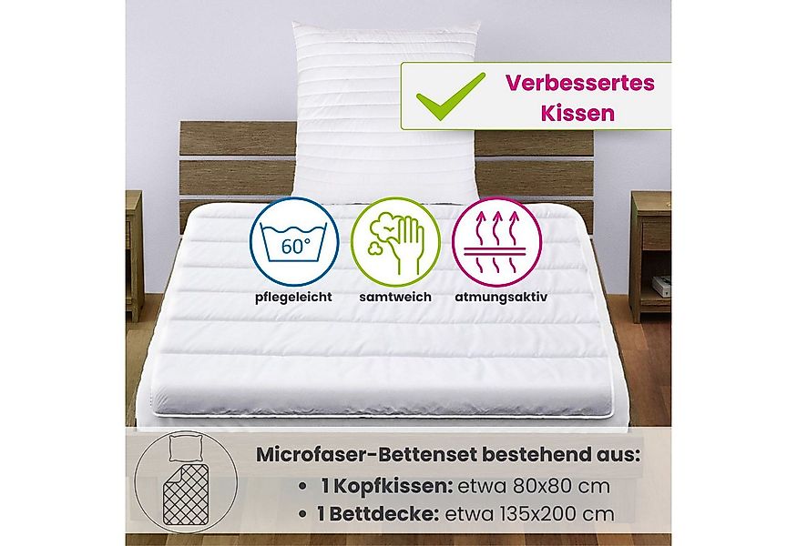 wometo Microfaserbettdecke + Kopfkissen 2er Set Bettdecke 135x200 cm und Ko günstig online kaufen