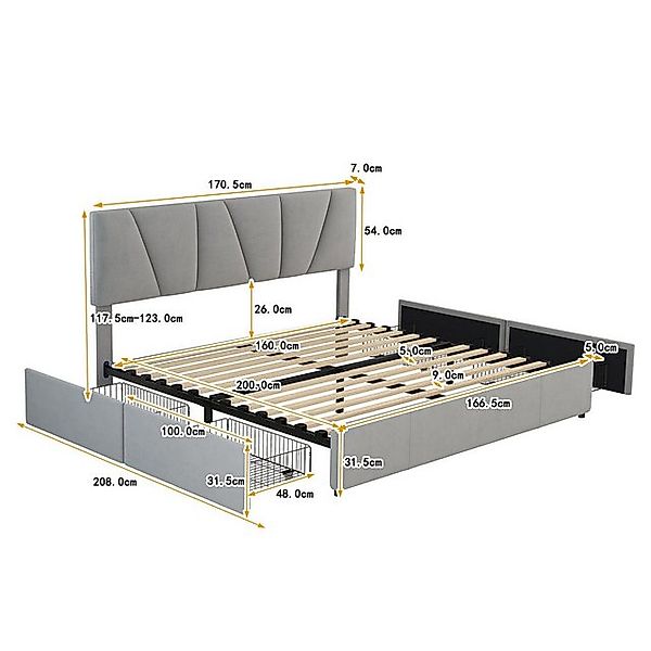 Flieks Polsterbett, Doppelbett Massives Holzbett Samt 160x200cm ohne Matrat günstig online kaufen