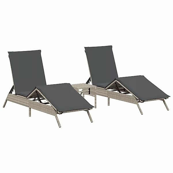 vidaXL Sonnenliegen 2 Stk. mit Tisch Hellgrau Poly Rattan günstig online kaufen