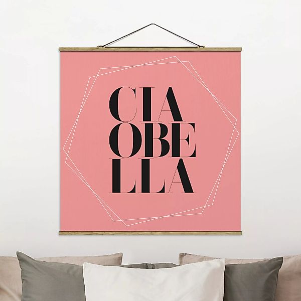 Stoffbild mit Posterleisten Ciao Bella in Hexagonen auf Rosa günstig online kaufen