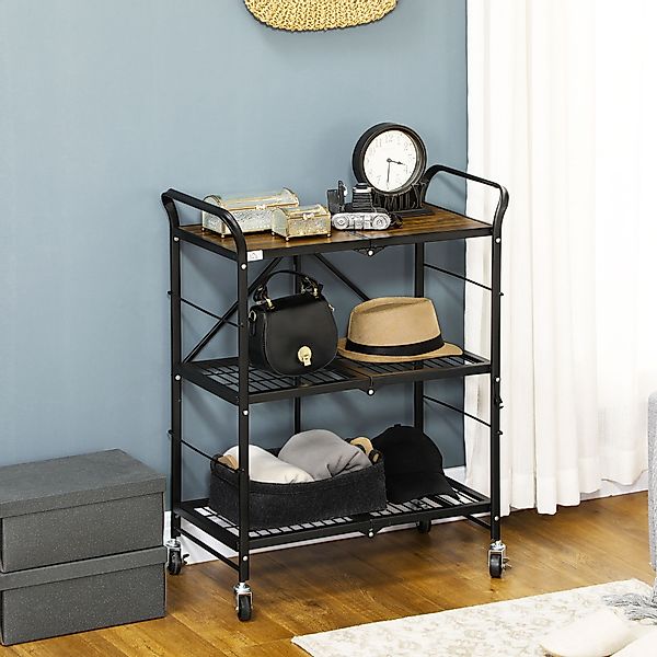 HOMCOM Servierwagen Rollwagen, Klappbarer Küchenwagen mit 3 Ebenen, (Küchen günstig online kaufen