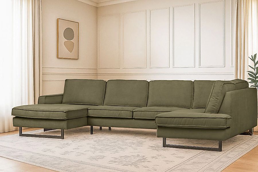 Home affaire Wohnlandschaft "Pinto, 350 cm, U-Form, XXL, mit Ottomanen" Cor günstig online kaufen
