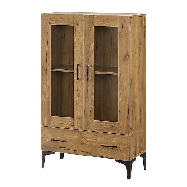 en.casa Vitrine »Søndersø« Wohnzimmerschrank mit Schublade 70x31x115cm Eich günstig online kaufen