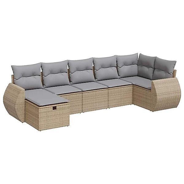 vidaXL 7-Tlg Garten-Sofagarnitur mit Kissen Beige Poly Rattan 3325605 günstig online kaufen