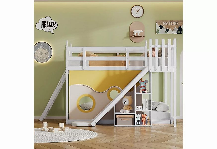 Gotagee Kinderbett Etagenbett Holzbett mit Rutsche und Zäune Kinderbett 90x günstig online kaufen