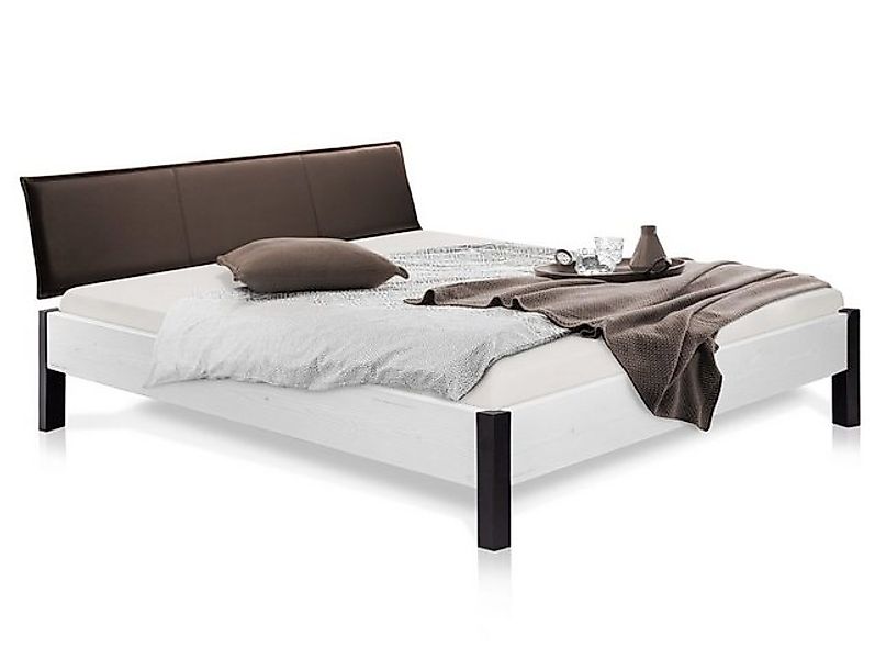 Moebel-Eins Massivholzbett, LUKY Bett Metallfuß, mit Polsterkopfteil, Mater günstig online kaufen