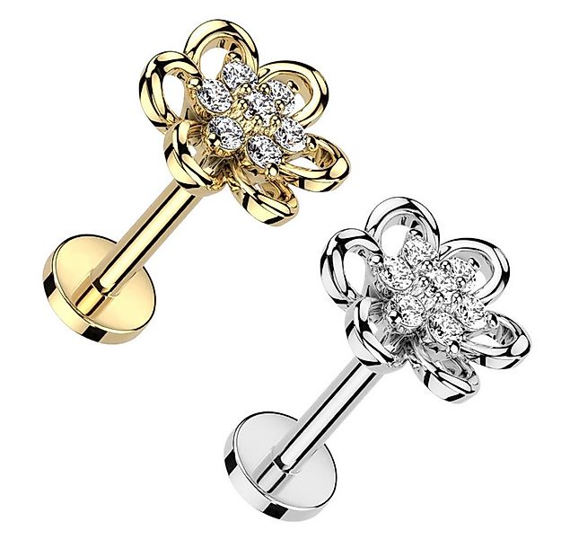Taffstyle Piercing-Set Tragus Knorpel Labret Piercing Kristall Blume Flach günstig online kaufen