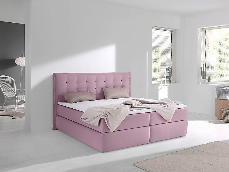 Home affaire Boxspringbett "Sagres" Kopfteil mit 2farbiger Flatterbiese und günstig online kaufen