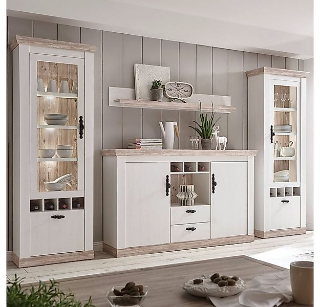 Lomadox Wohnwand FERNA-61, (2-St), Landhaus mit Highboard Oslo Pinie dunkel günstig online kaufen