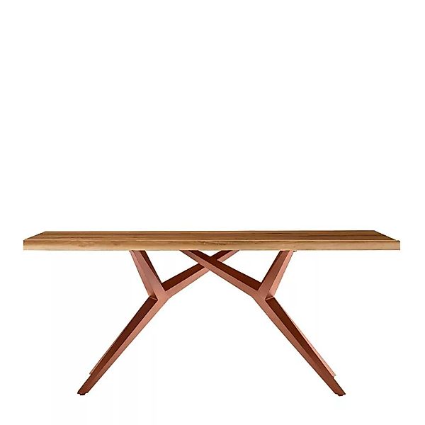 Esszimmer Tisch mit Design Gestell Teakfarben und Braun günstig online kaufen