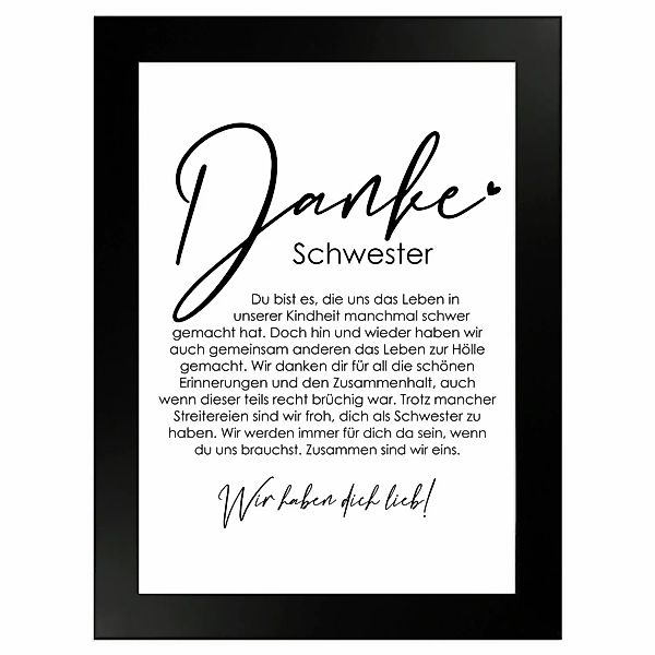 WANDStyle Gerahmtes Poster Danke Schwester 13 x 18 cm Geschenkidee für Mehr günstig online kaufen