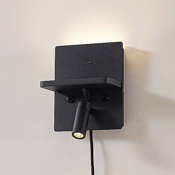 Lindby LED-Wandlampe Auden, schwarz, Stecker, Ladestation günstig online kaufen