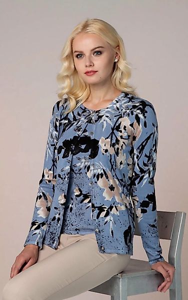 Passioni Cardigan Twinset mit blauem Blumendruck günstig online kaufen