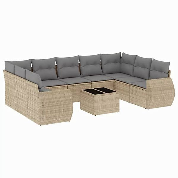 vidaXL Sofaelement 10-tlg. Garten-Sofagarnitur mit Kissen Beige Poly Rattan günstig online kaufen