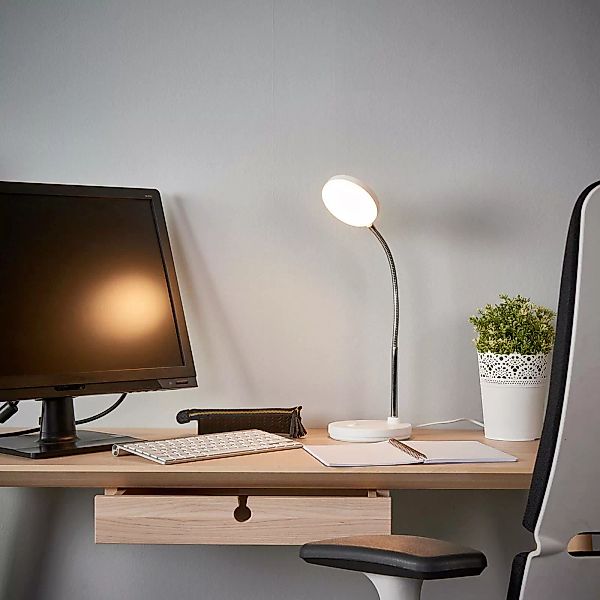 Lindby LED-Schreibtischlampe Milow, weiß, Metall, 35 cm hoch günstig online kaufen