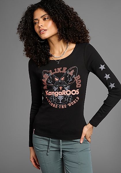 KangaROOS Langarmshirt Langarm, unifarben mit Farbeinsatz günstig online kaufen