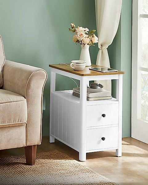 VASAGLE Beistelltisch (1-St), mit Steckdosenleiste, 2 Schubladen, maritimer günstig online kaufen