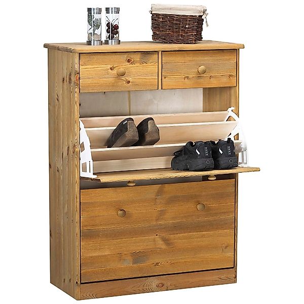 ebuy24 Nelly Schuhschrank 2 Klaptüren 2 Schubladen Kiefer Gebeitzt günstig online kaufen
