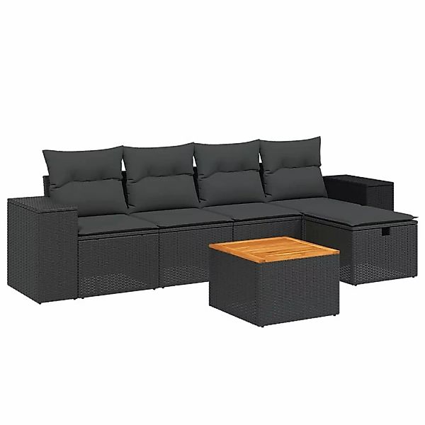 vidaXL 6-tlg Garten-Sofagarnitur mit Kissen Schwarz Poly Rattan Modell 166 günstig online kaufen