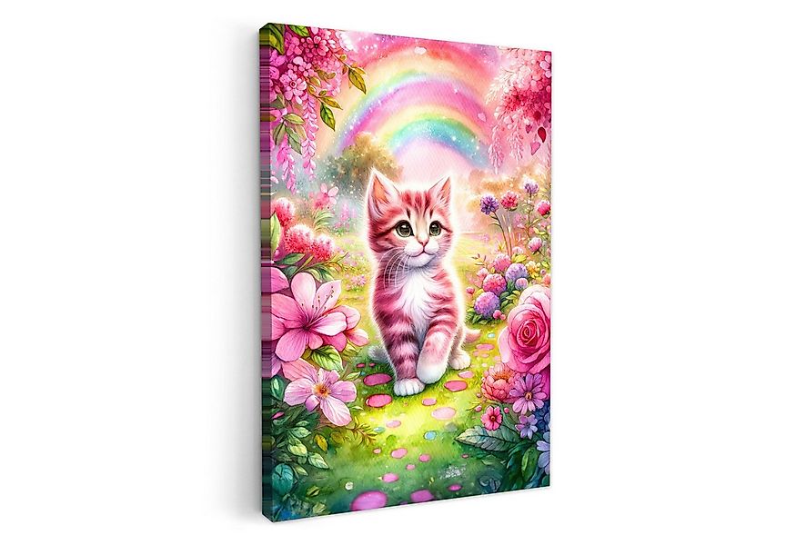 OneMillionCanvasses® Leinwandbild Kätzchen - Rosa - Katze - Regenbogen - Bl günstig online kaufen