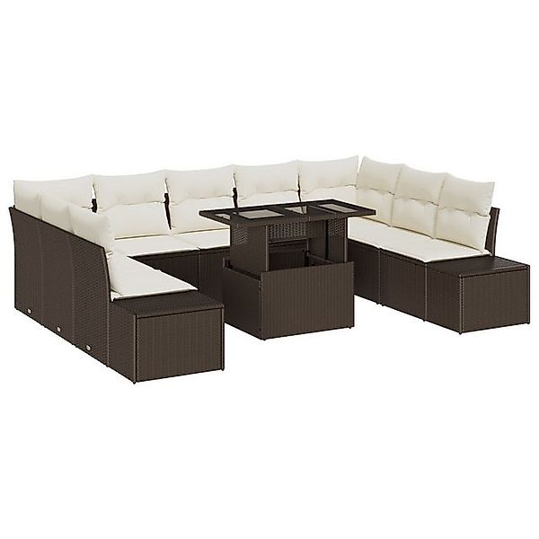 vidaXL Loungesofa 10-teiliges Garten-Sofa-Set mit Kissen Braun Poly Rattan, günstig online kaufen