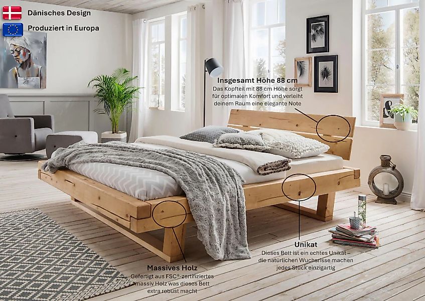 Home affaire Massivholzbett »Ultima Balkenbett Doppelbett, Füße mit Kufenfo günstig online kaufen