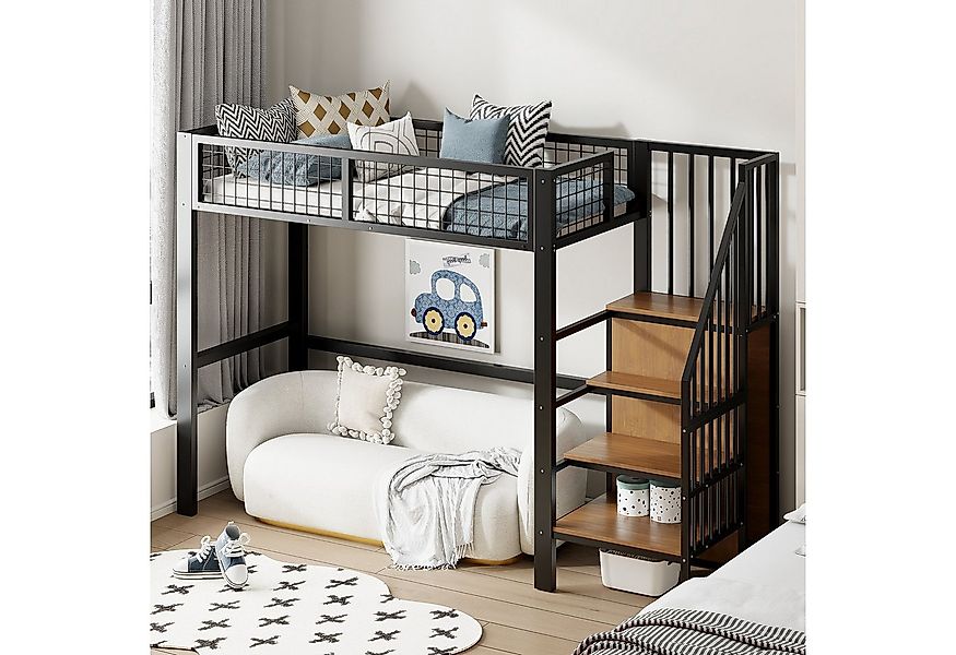 Flieks Hochbett Kinderbett 90x200cm mit Leiter, Aufbewahrungsregal und Klei günstig online kaufen