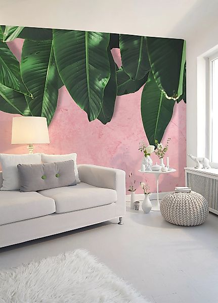 Fototapete Blätter Grün Rosa 3,50 m x 2,55 m FSC® günstig online kaufen