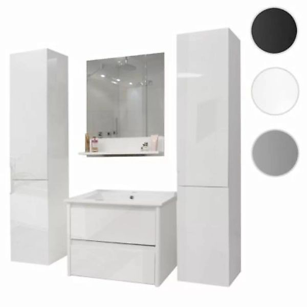HWC Mendler Badezimmerset mit Waschtisch, Wandspiegel, 2x Hängeschrank weiß günstig online kaufen