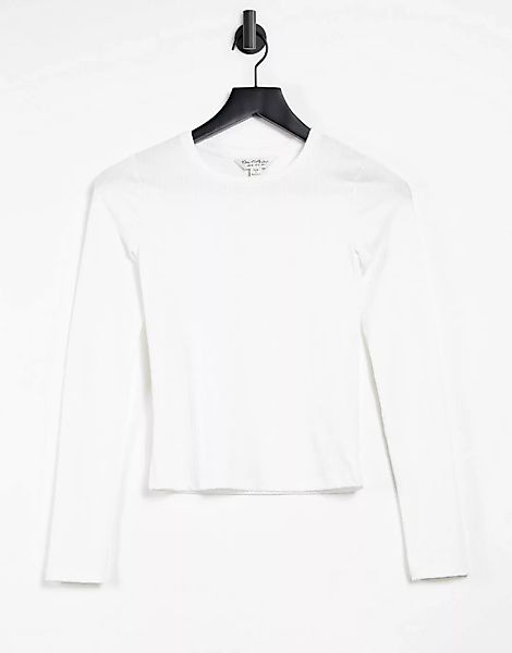 Miss Selfridge – Langärmliges, geripptes Shirt in Weiß günstig online kaufen