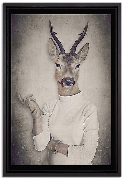 Pixxprint Leinwandbild Hirschkopf Menschenkörper im Pullover, günstig online kaufen