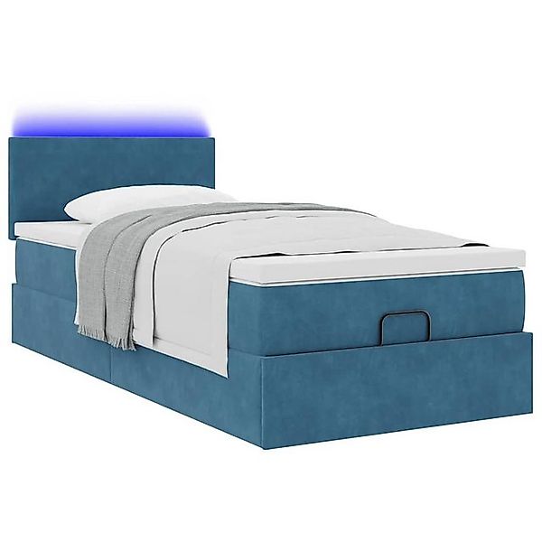 vidaXL Bett Ottoman-Bett mit Matratze & LEDs Dunkelblau 90x200 cm Samt günstig online kaufen