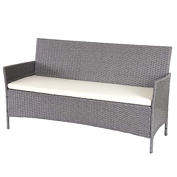 MCW 3-Sitzer Poly-Rattan Gartenbank Hamar Grau Kissen Creme günstig online kaufen