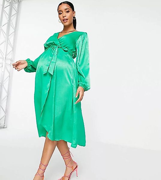 River Island Maternity – Wickelkleid aus Satin in Hellgrün günstig online kaufen