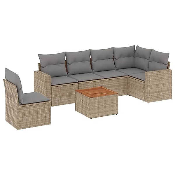 vidaXL 7-Tlg Garten-Sofagarnitur mit Kissen Beige Poly Rattan 3256479 günstig online kaufen