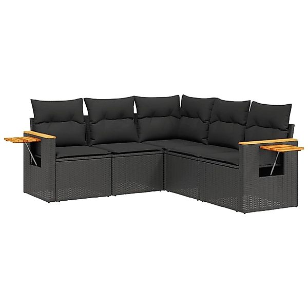 vidaXL 5-Tlg Garten-Sofagarnitur mit Kissen Schwarz Poly Rattan 3259199 günstig online kaufen