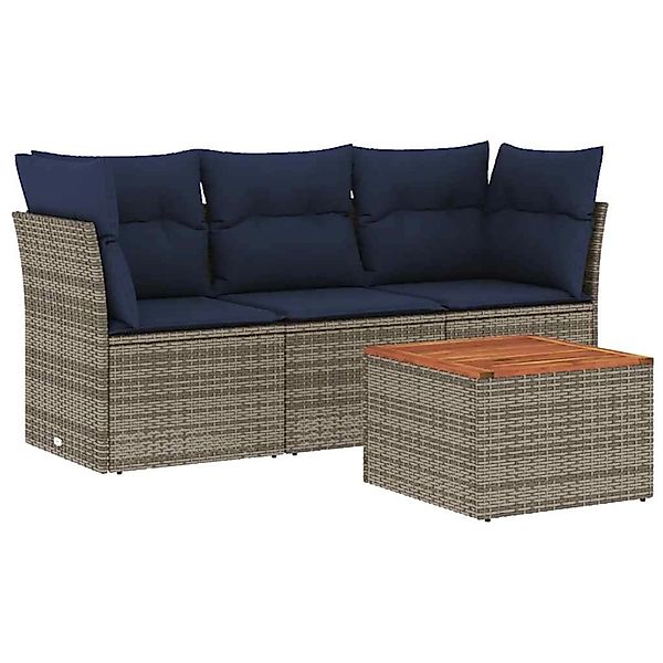 vidaXL 4-Tlg Garten-Sofagarnitur mit Kissen Grau Poly Rattan 3255802 günstig online kaufen