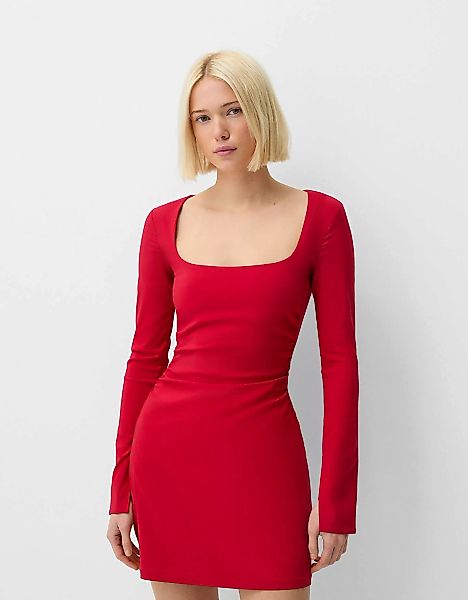 Bershka Minikleid Mit Langen Ärmeln Aus Bengalin Damen L Rot günstig online kaufen