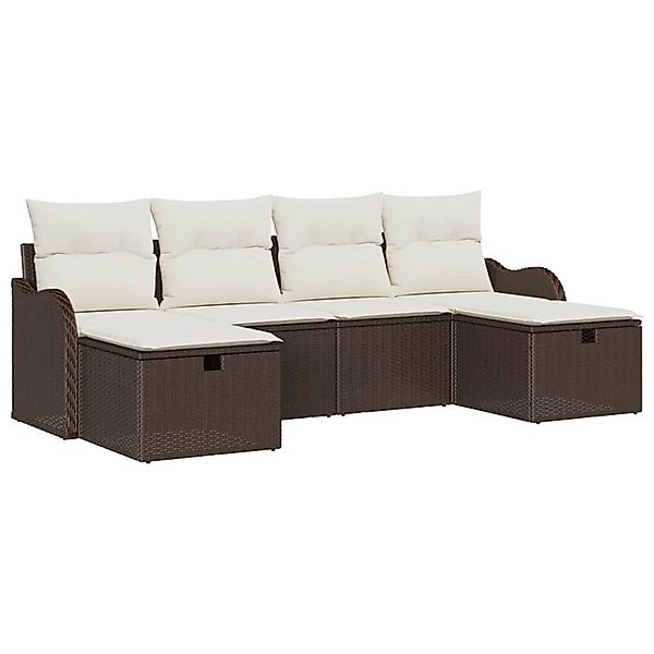 vidaXL Garten-Sofa-Set mit Kissen mit Speicher 6-Tlg Braun Poly Rattan 3360 günstig online kaufen