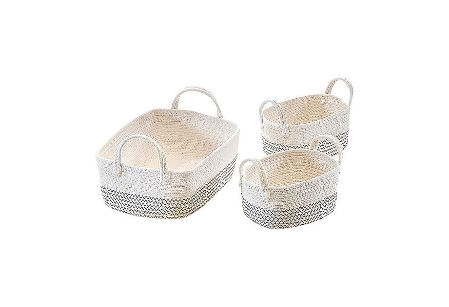 Kobolo Aufbewahrungskorb Baumwollkorb oval weiß mit Muster im 3er Set günstig online kaufen