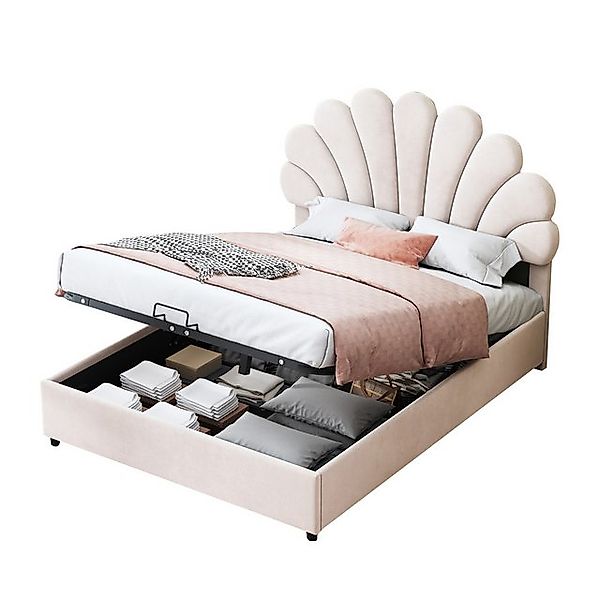Ulife Polsterbett hydraulisches Kinderbett Jugendbett mit Blumenform-Kopfte günstig online kaufen